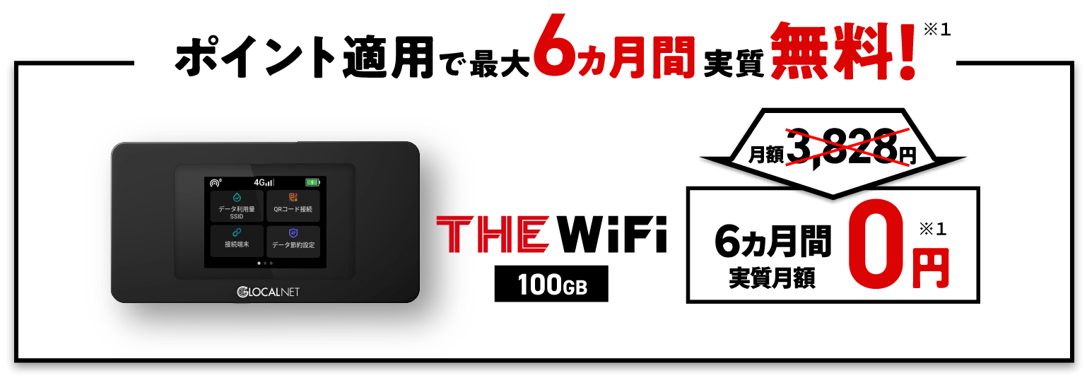 超おトク!01 3ヵ月利用料金0円 | 超おトク!02 THE WiFiポイント付与 最大10,000円分 | 最大21,484円おトク!