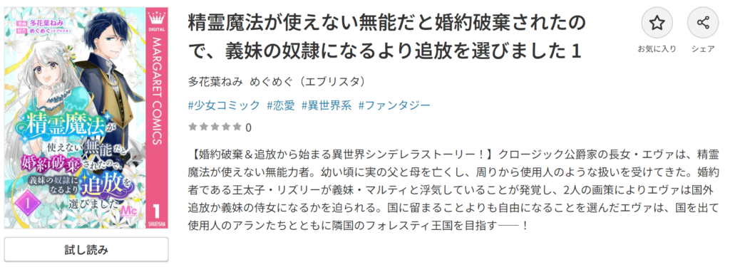 精霊魔法が使えない無能だと婚約破棄されたので、義妹の奴隷になるより追放を選びましたDMMブックス