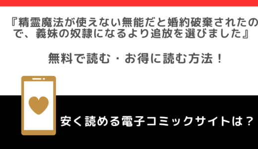 raw/zipで精霊魔法が使えない無能だと婚約破棄されたので、義妹の奴隷になるより追放を選びましたを無料で漫画を読むリスク！お得な電子コミックサイトはあるか調査